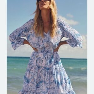 Chico's Blue and White Floral Tiered Dress